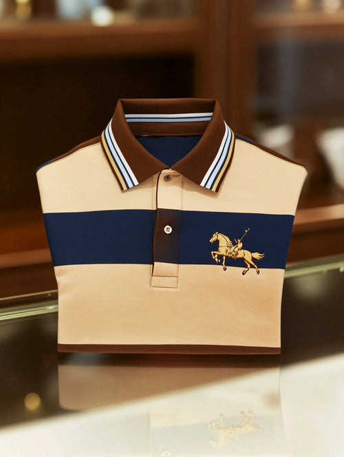 Men's Business Casual Horseback Rider Button-Down Short Sleeve Polo Shirt