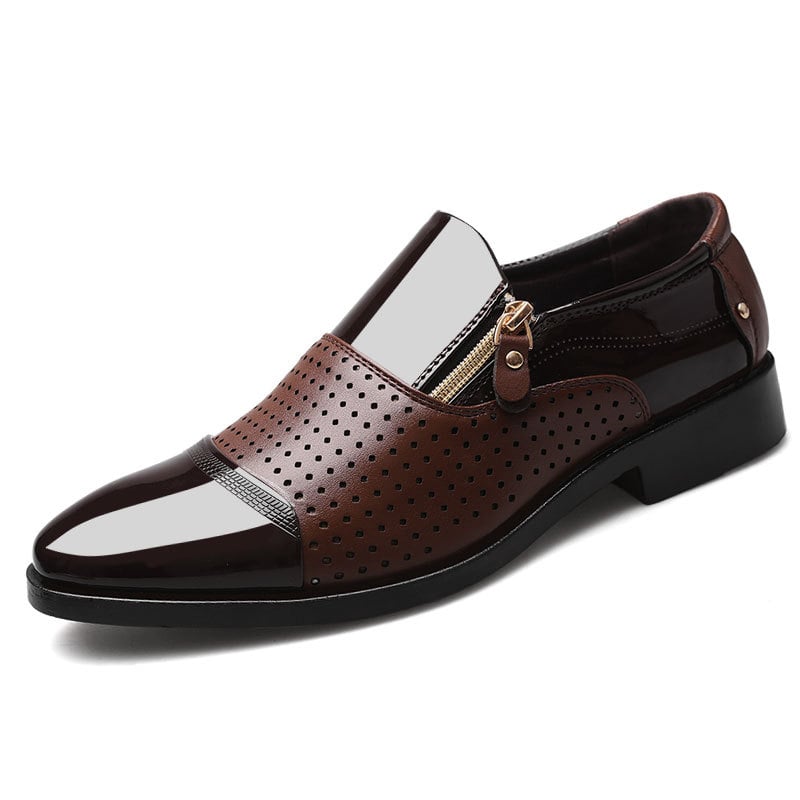 Men'S Business Leather Shoes Slip-On Sandals Hollow Out Single Shoes
