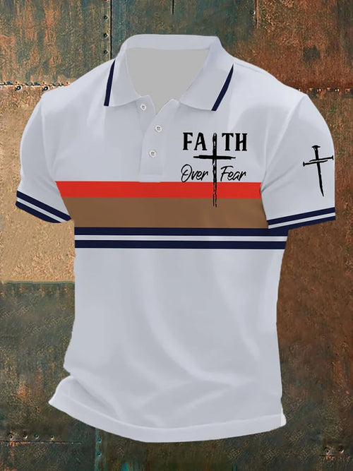 Men's Retro Faith “Faith Over Fear�? Casual Printed Polo Shirt