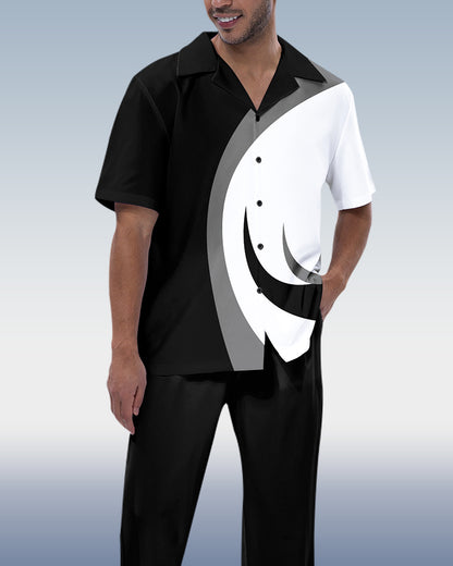 Rianmond Men's Black & White Color Block Short Sleeve Trekking Suit