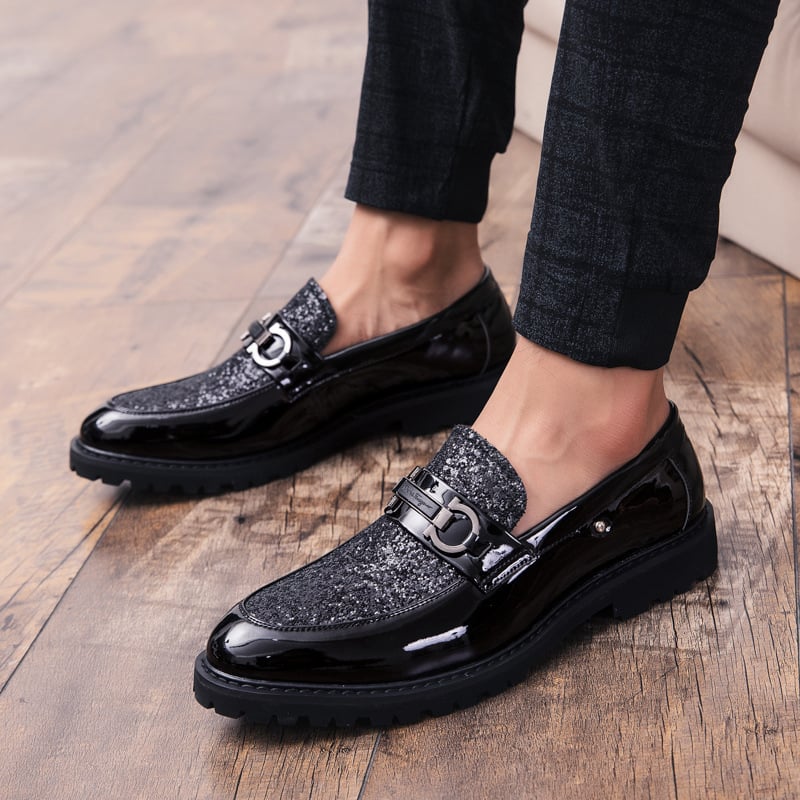 British Fashion Matching Sequin Business Dress Leather Shoes