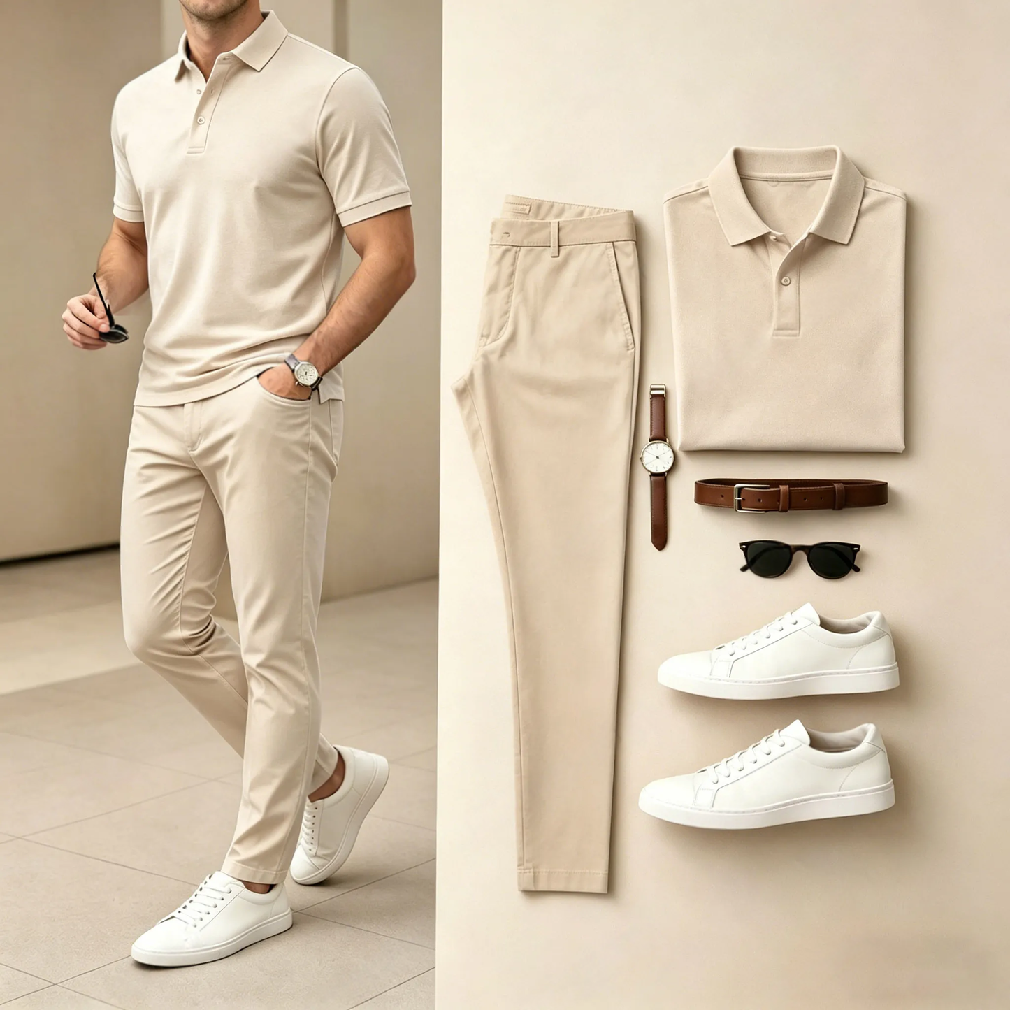 Men's Casual Printed Polo Shirt And Pants Two-Piece Set