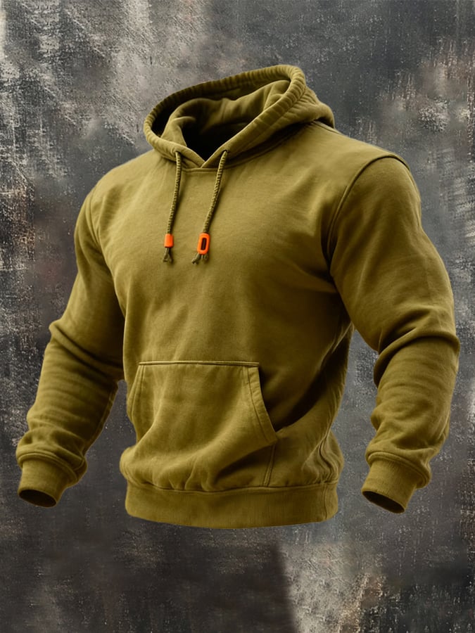 Men'S Retro Classic Basic All-Match Solid Color Hooded Sweatshirt