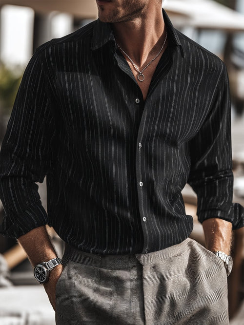 Men's Business Casual Strped Print Long Sleeve Shirt