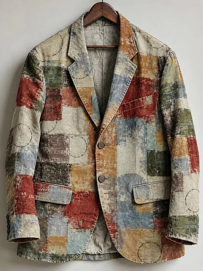 Men's Retro Geometry Color Block Print Casual Blazer