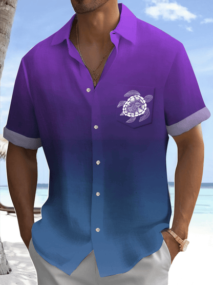 Men's Turtle Printed Casual Vacation Shirt (With Pockets)