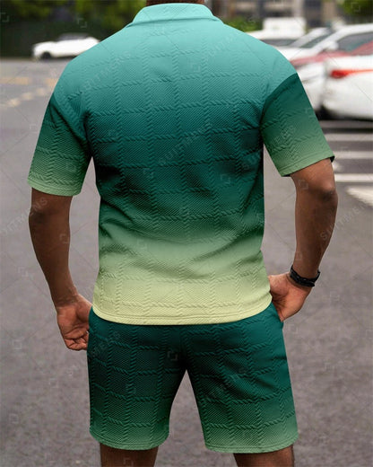 Men's Simple Textured Summer Polo Shirt Set 252