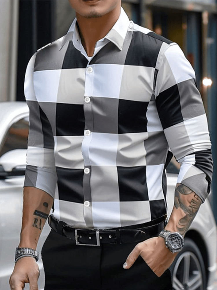 Men's Plaid Business Long Sleeve Shirt