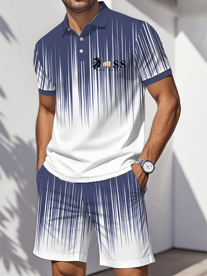 Men's Retro Letter Design Casual Business Comfortable And Breathable Short Sleeve Polo Shirt Suit