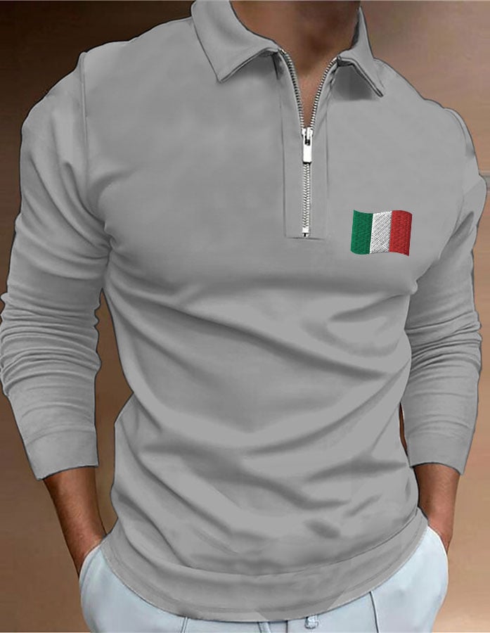 Men's "Italy" printed zip-up polo shirt