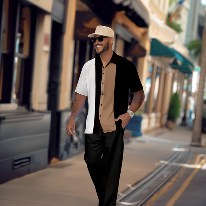 Men's Gradient Color Block Short Sleeve Shirt Walking Suit 1123