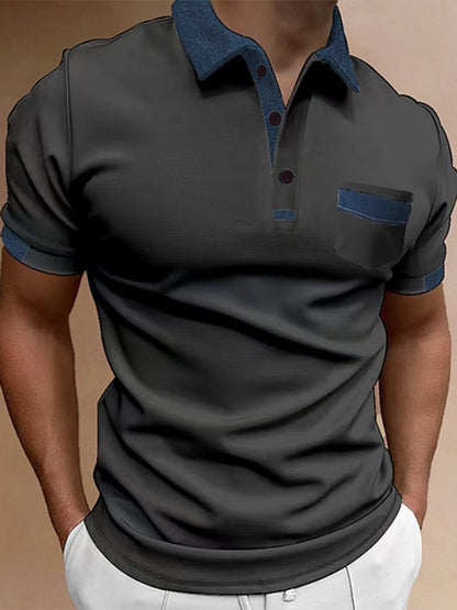 Printed Lapel Pullover Casual Polo Shirt
