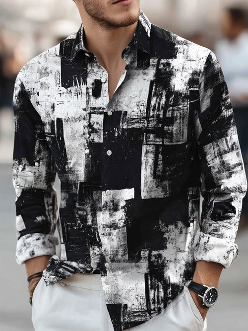 Men's Business Casual Bauhaus Geometric Print Long Sleeve Shirt
