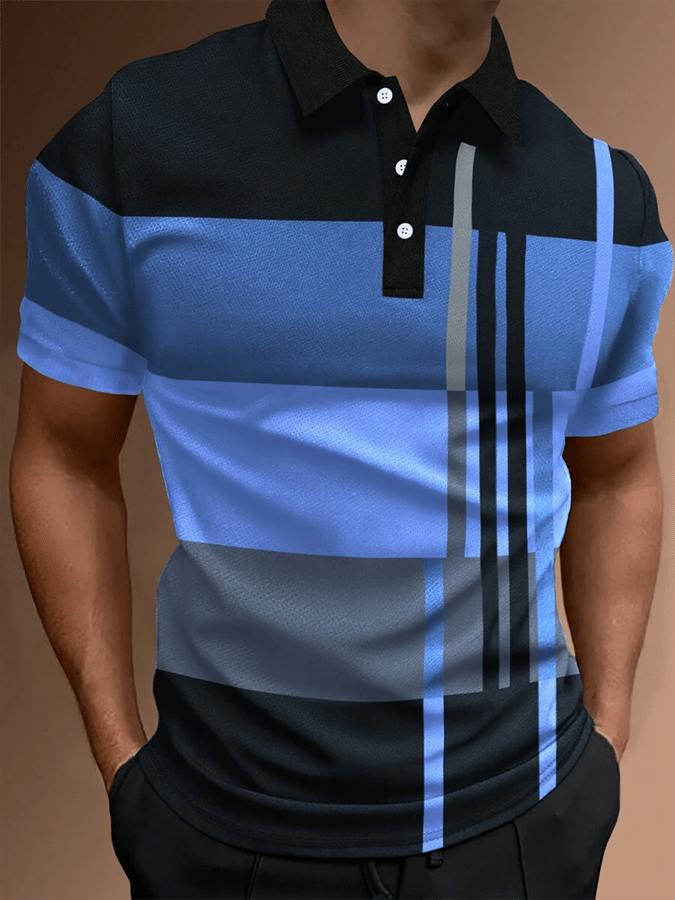 Men's Retro Contrast Design Button Short Sleeve Casual Polo Shirt