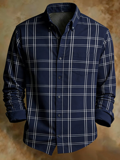 Men's Retro Geometric Plaid Classic Print Shirt