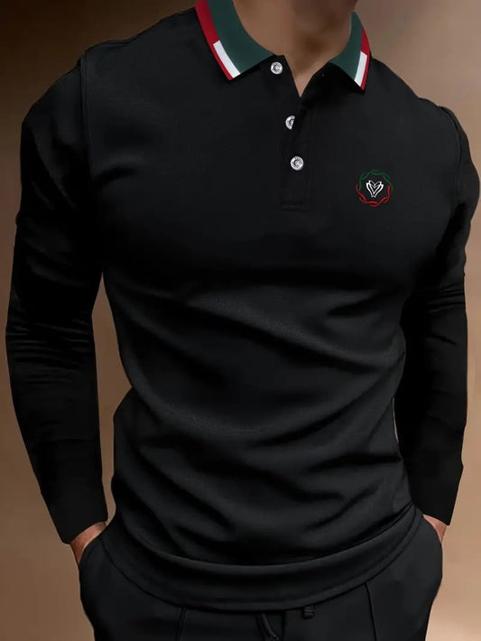 Men's Business Casual Striped Long-Sleeved Polo Shirt