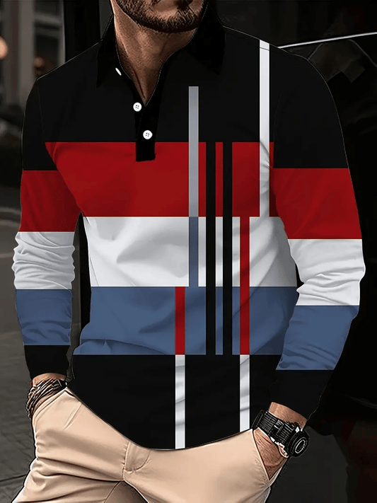 Men's Business Casual Striped Long-Sleeved Polo Shirt