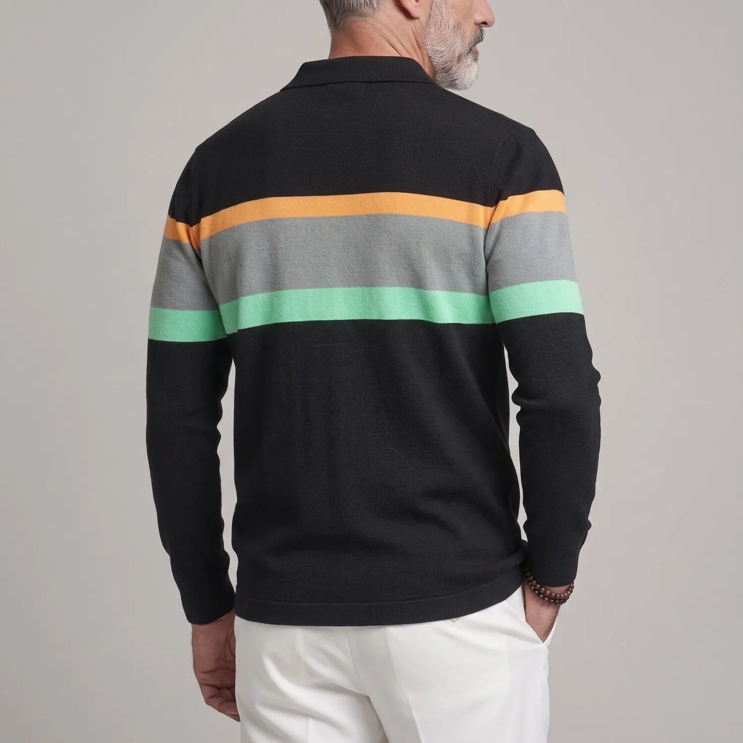 Men's Fashion Colorblock Striped Button-Up Slim Fit Long Sleeve Shirt