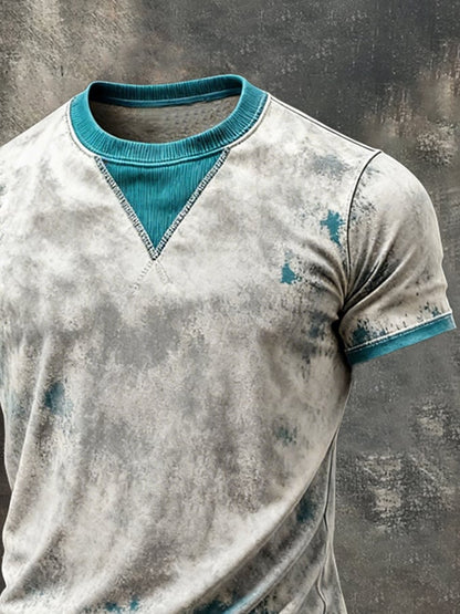 Men's Retro Color Block Crew Neck Short-Sleeve Top