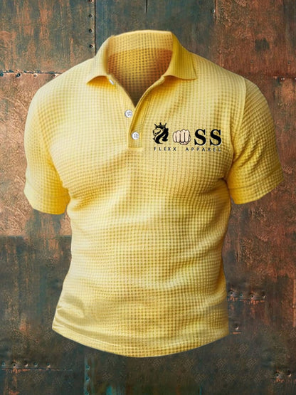 Men's Casual Waffle Polo Shirt Short Sleeve
