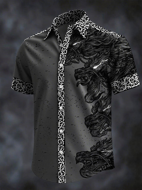 Men's Retro Horror Skull Print Lapel Short Sleeve Shirt