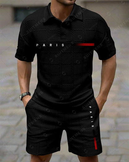 Men's Simple Textured Summer Polo Shirt Set 251
