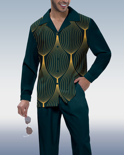 Men's retro printed long sleeve shirt walking suit 357