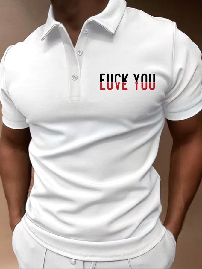 Men's F*ck You Love You Print Short-Sleeve Casual Polo Shirt