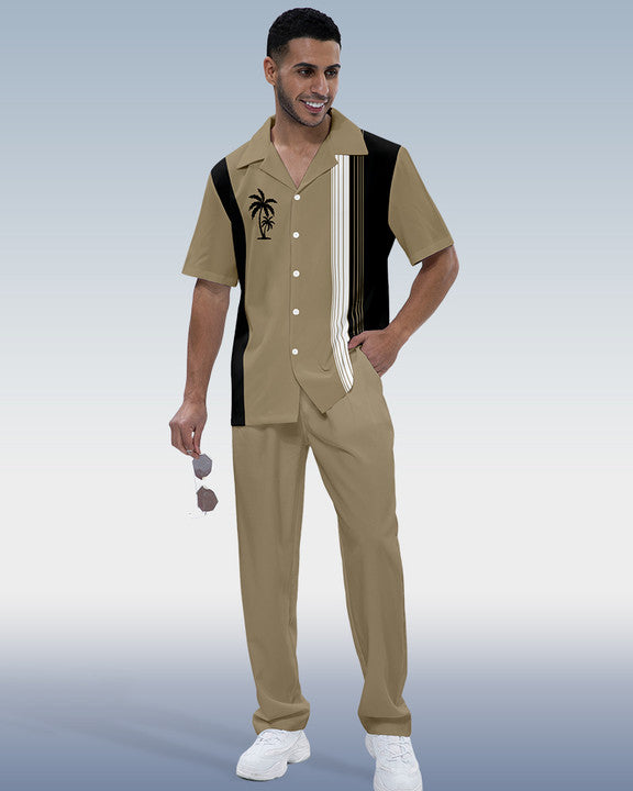 Rianmond Men's Colorblock Coco Print Short Sleeve Walking Suit 517