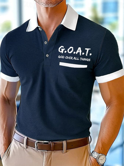Men's Retro Faith Design Printed Comfortable And Breathable Casual With Pocket Polo Shirt
