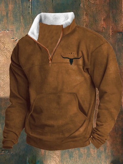 Casual Zipper Stand Collar Long Sleeve Printed Sweatshirt