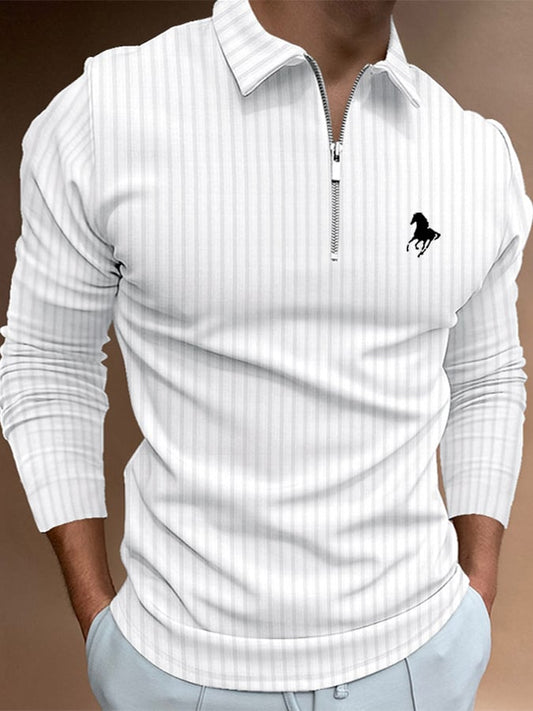 Men's Horse Print Casual Polo Shirt