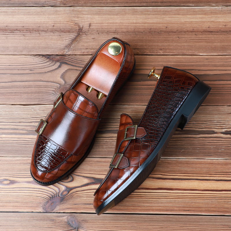 New Luxury Fashionn Pointed Pattern Monk Strap Shoes