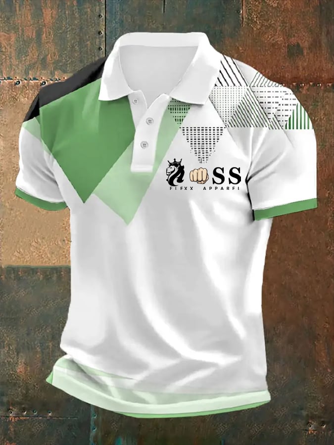 Men's Retro Letter Print Casual Polo Shirt