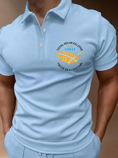 Men's Twice In A Lifetime Total Solar Eclipse Print Casual Polo Shirt