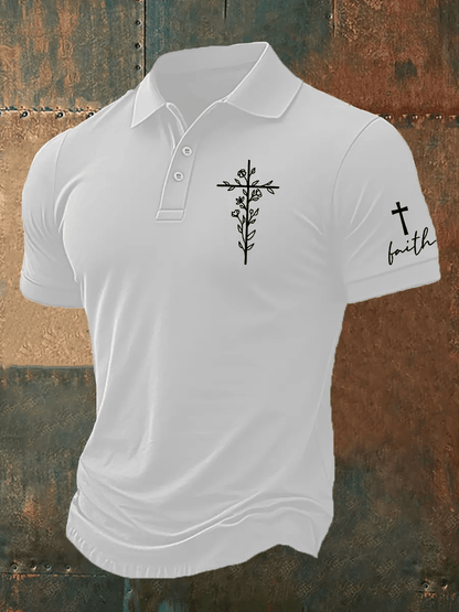 Men's Faith Cross Print Polo Shirt