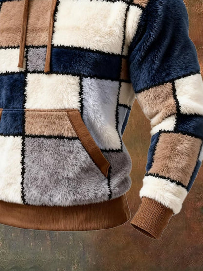 Men's Comfortable Lambskin Color Block Print Casual Long-Sleeved Sweatshirt