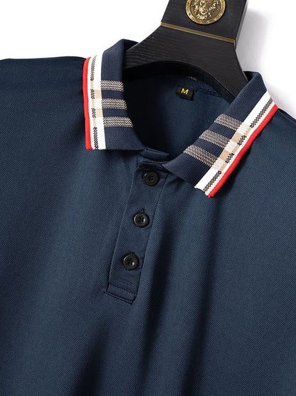 Men's Ribbed Floral Collar Solid Color Button Up Short Sleeved Polo Shirt
