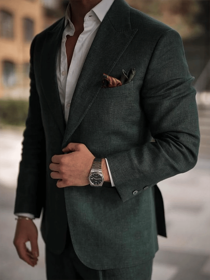 Men's Retro Single Breasted Pocket Design Casual Suit