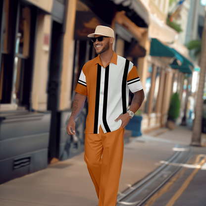 Men's Gorgeous Color Block Short Sleeve Shirt Walking Suit 1157