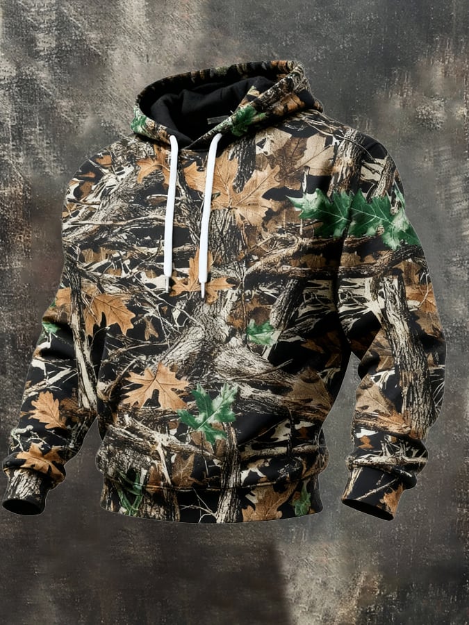 Men's Retro Distressed Color Block Camouflage Print Casual Long Sleeve Sweatshirt