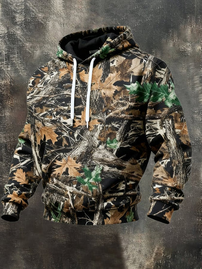 Men's Retro Distressed Color Block Camouflage Print Casual Long Sleeve Sweatshirt