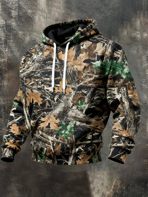 Men's Retro Distressed Color Block Camouflage Print Casual Long Sleeve Sweatshirt