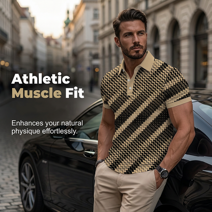 ?Time-Limited Special?Men's Geometric Print Collared Shirts ¨C Muscle Fit, Breathable, Fade Resistant ?