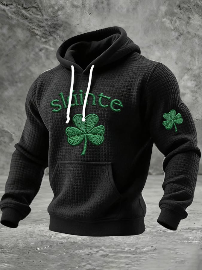 Men's St. Patrick Print Checkered Fabric Hooded Sweatshirt