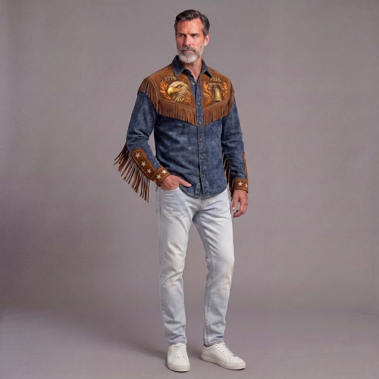 Men's Vintage-Style Distressed Commemorative Print Shirt