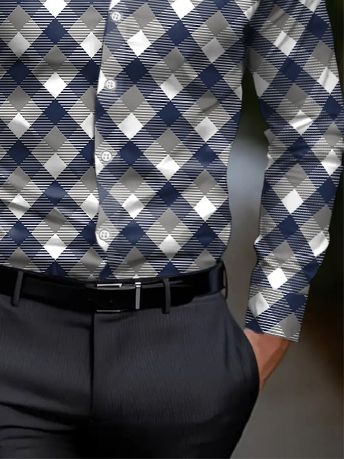 Men's Business Style Geometric Print Shirt