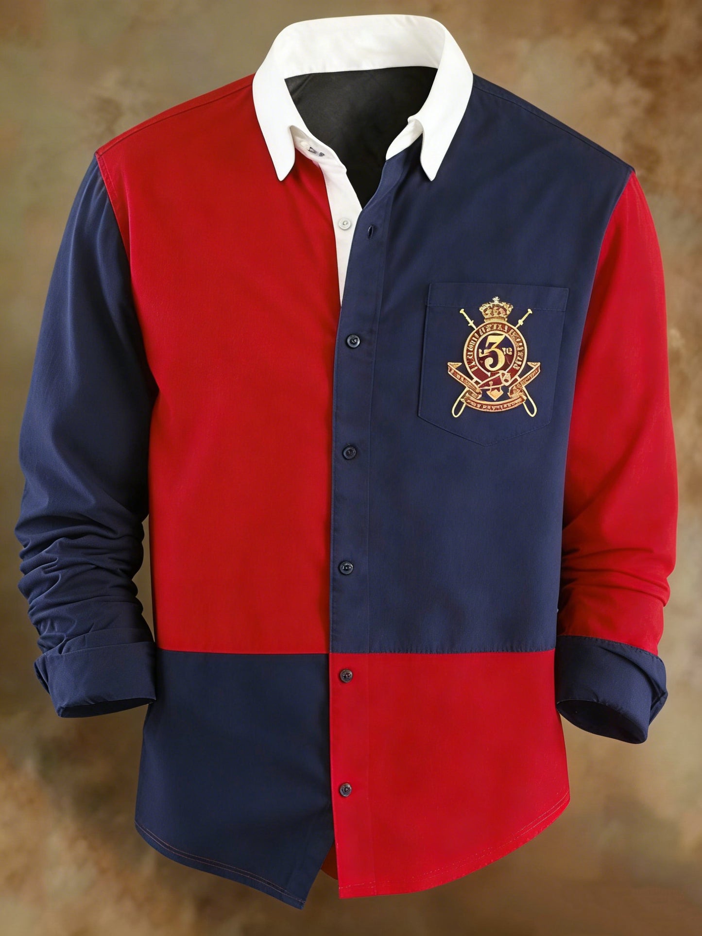 Men's Retro Medal Colorblock Pattern Print Shirt