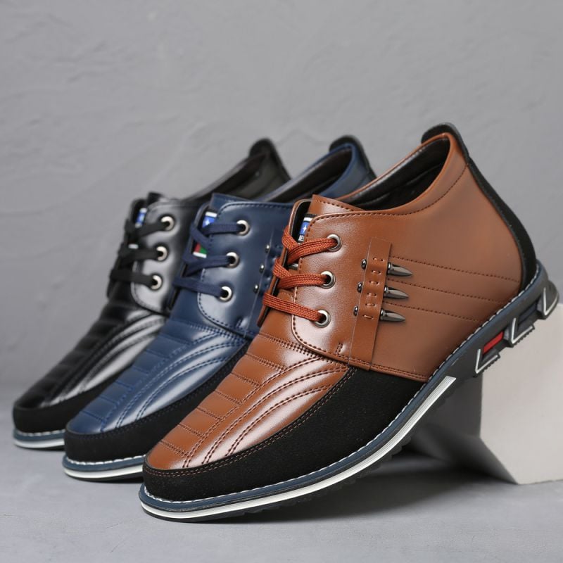 Fashion Mid-Top Lace-Up Casual Men'S Leather Shoes