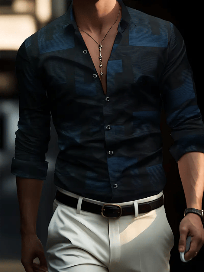 Men's Geometric Design Business Casual Shirt